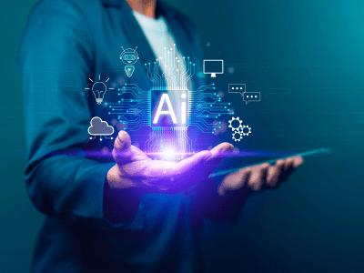 ai artificial intelligence with technology to planning business information data, tech, network. human use AI to help work, AI Learning and Artificial Intelligence for Business, modern technology.