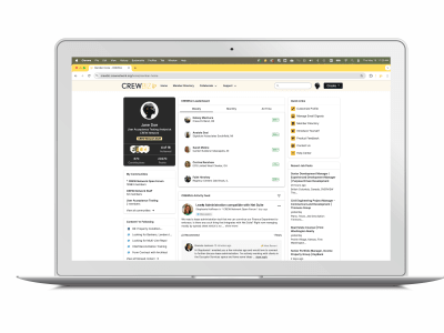 laptop with crewbiz homepage open
