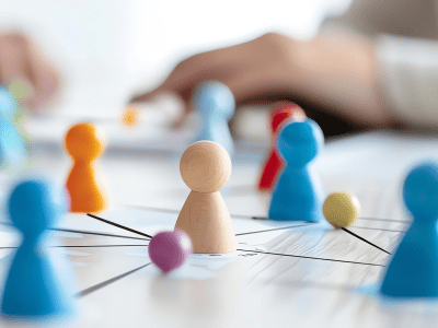 Engaging teamwork in a collaborative environment with colorful game pieces representing strategy and connection.