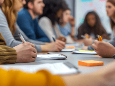 blurred-group-young-professionals-taking-notes