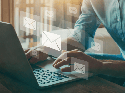 email marketing concept, company sending many e-mails or digital newsletter to customers