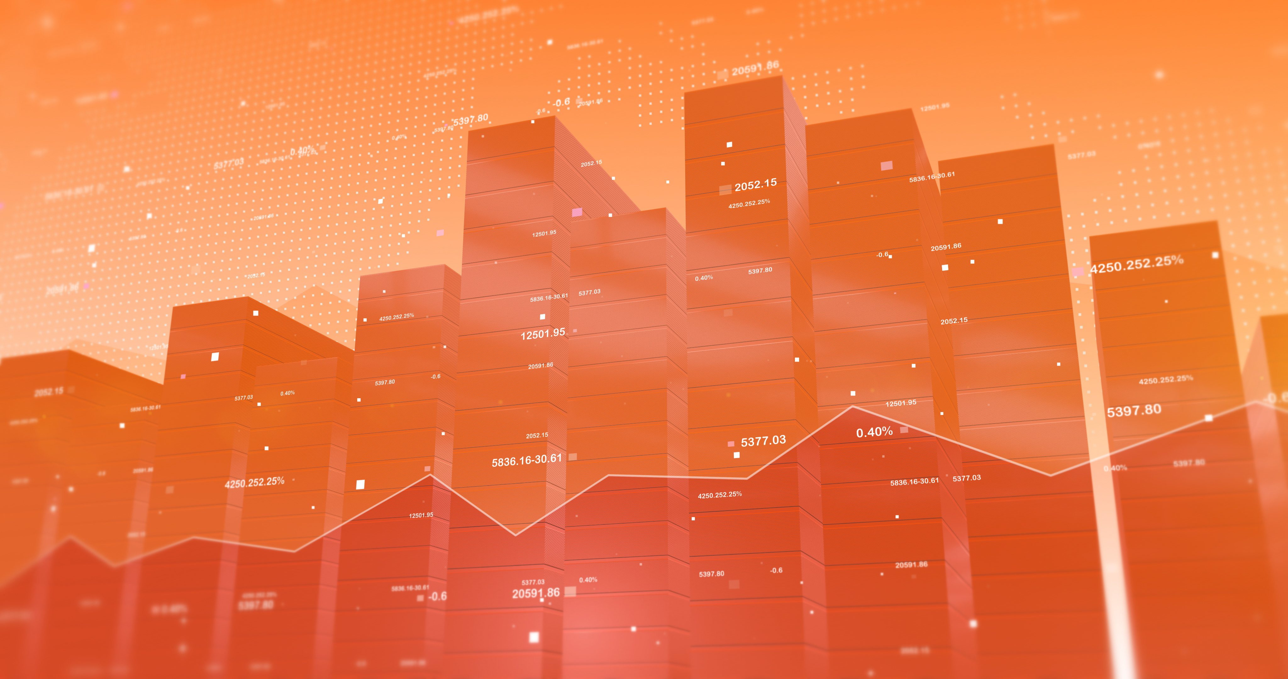 stock data charts of a business economy washed in orange