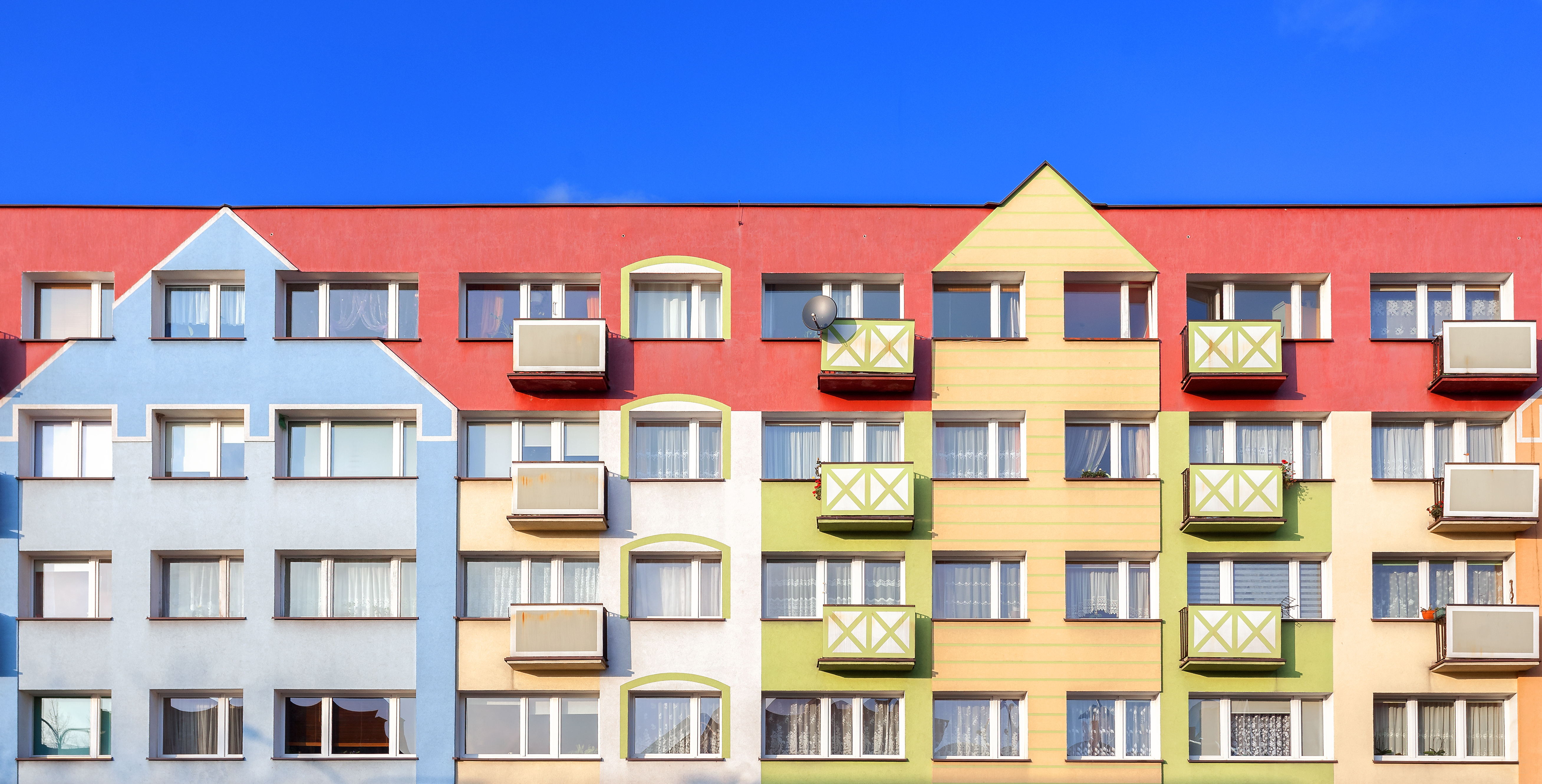 Colorful facade of a residential building.