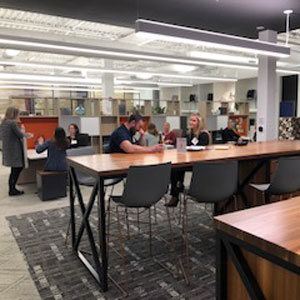 Wide shot of a speed networking event