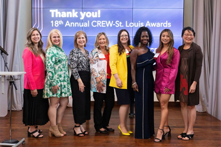 Eight women posing at the 18th Annual CREW St. Louis Awards