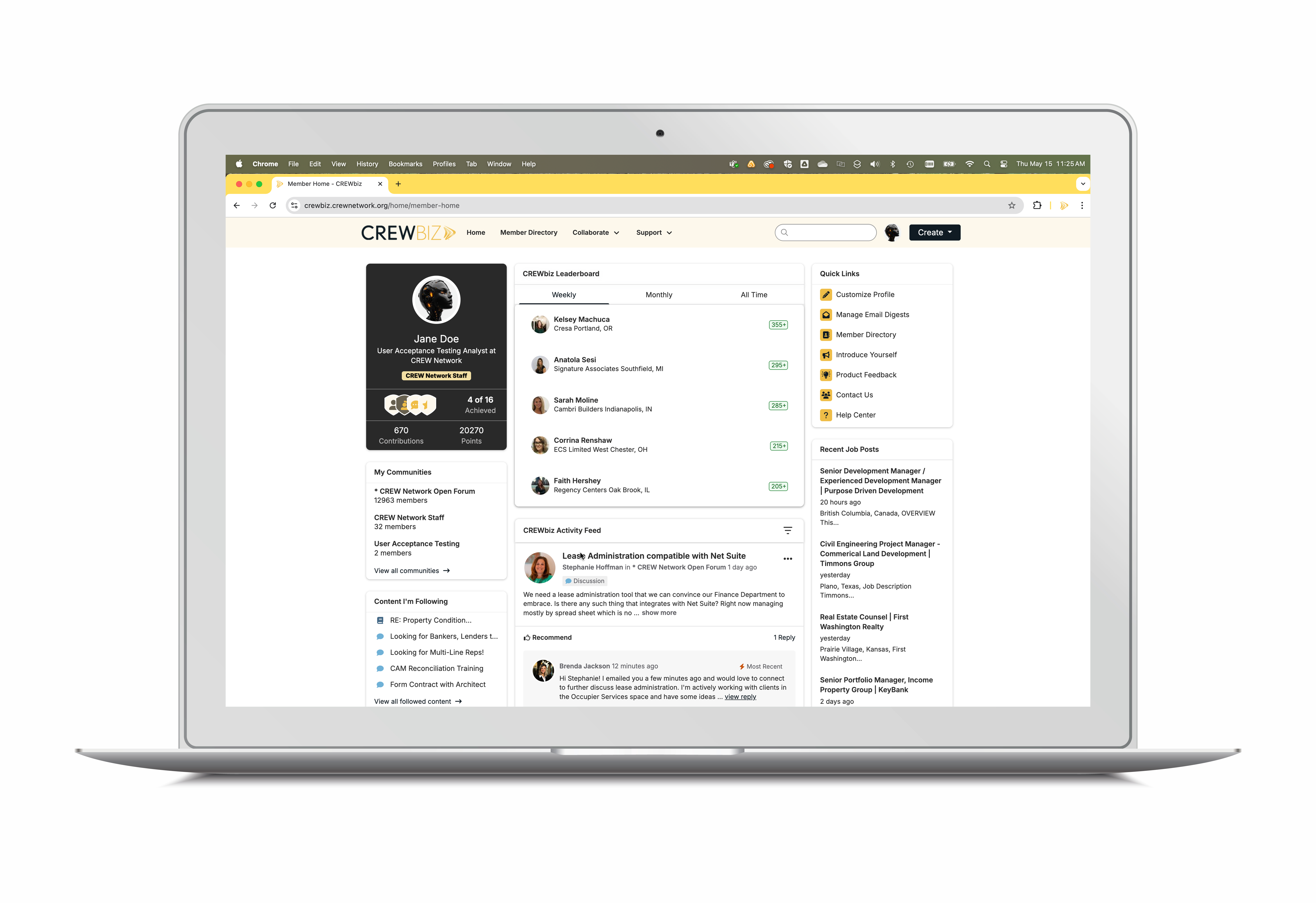 laptop with crewbiz homepage open