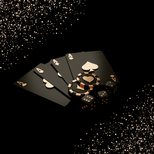 Aces and poker chips on black background